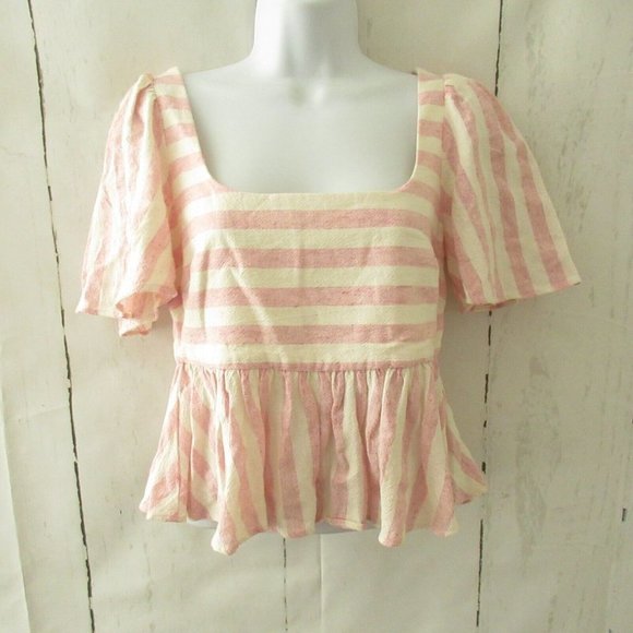 Zara TRF Cropped Top M Medium Pink Stripe Short Sleeve - Picture 1 of 4